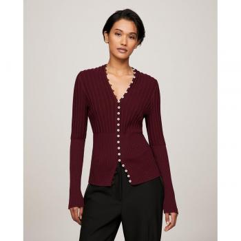 Cárdigan slim de mujer Tommy Hilfiger rojo oscuro