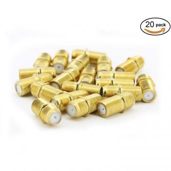 20-Unit RG6 F-Type Coaxial Coupler – Female‑to‑Female, Gold Finish