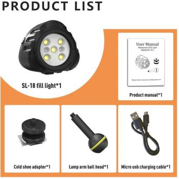 Led licht SL-18 van Seafrogs, 1000LM, 7500K, waterdicht voor onderwater fotograferen tot 40m