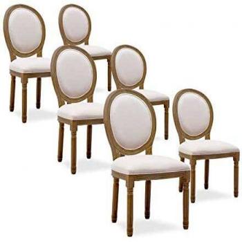 Set de 6 chaises médaillon d'inspiration Louis XVI Tissu Beige