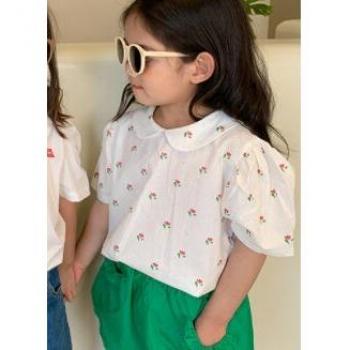 2022 Summer Blouse for Girls 1-7 Years, Embroidered Design, 1828C