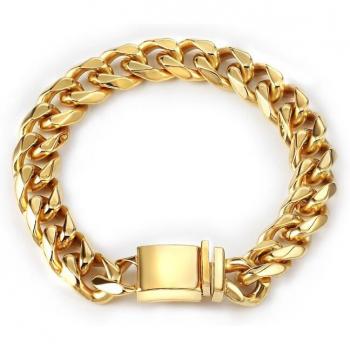 12mm Gold Tone Stainless Steel Curb Link Bracelet