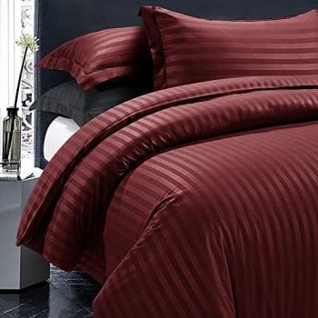 Dusky Velvet Super King Duvet Cover Ensemble – Burgundy Stripes