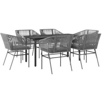 Black & Grey Outdoor Dining Set, 7-Item Poly Rattan Collection