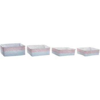 Juego de Cestas decorativas DKD Home Decor Poliéster 8,5 cm 26 x 26 x 9 cm Fibra natural Boho Mediterráneo (4 Piezas)