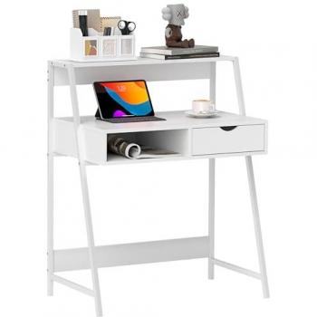 Bureau d’ordinateur Homcom rétro à tiroirs et étagères, panneau particules blanc
