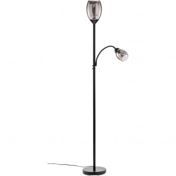 Lampadaire Lindby Irmino, 2 lampes E27, métal noir et verre fumé