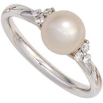 JOBO Silber‑Gold Ring für Damen: 585 % Gold, Süßwasserperle, 6 Diamanten – 54