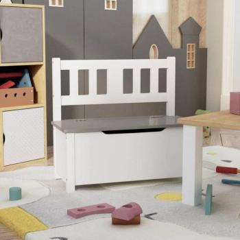 Coffre de rangement banc pour enfants blanc et gris 60x30x55 cm MDF