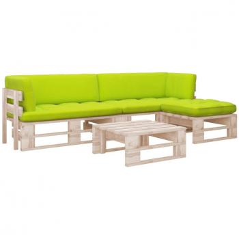 Loungeset de jardin 4 pièces en palettes avec coussins en bois imprégné