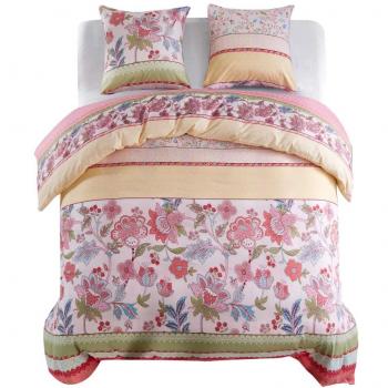 VidaXL Bedding: Pink Floral/Striped Duvet Cover Set, Size 200x220/80x80 cm
