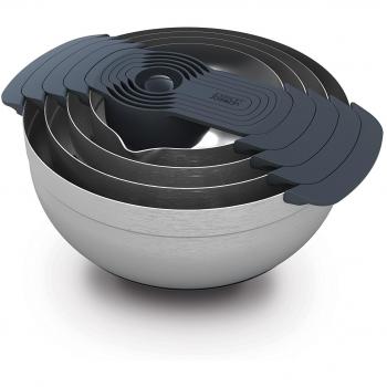 Joseph Joseph Schüssel Nest 100 Edelstahl – Set aus 9 Teilen: 2 Rührschüsseln, Durchschlag, Sieb + 5 Messbecher