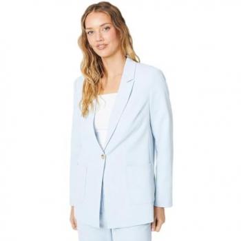 Light Blue Women's Patch Pocket Horn Button Blazer