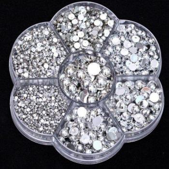 Gold Mixed Size Half‑Round Pearl Set (2–8 mm), 2480 pcs, Flatback, Box Packaging – Nail Decoration