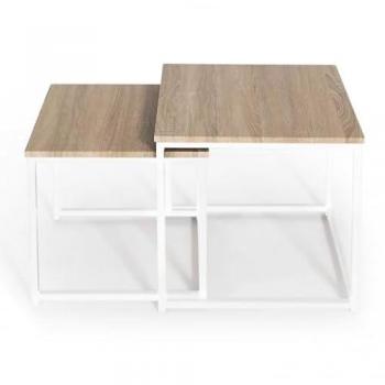 Tavolini bassi impilabili 40/45 design industriale legno e metallo bianco