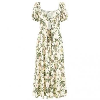 Yumi Robe mi-longue à motifs de palmiers