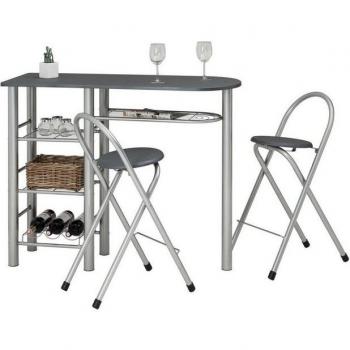 Mobilier de Bar Moderne avec Table et 2 Chaises en Métal