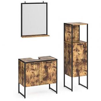 Set bagno Fyrk, legno antico, 3 pezzi con mobile midi