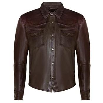 Medium Brown Infinity Leather Retro Denim Jacket (Men)