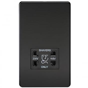 KnightsBridge Screwless Matt Black Dual Voltage Shaver Socket 115/230V