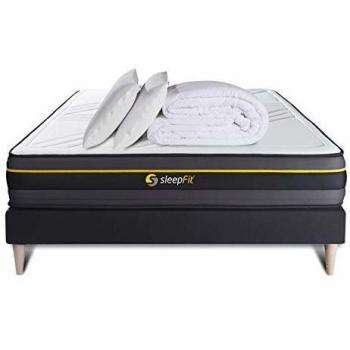 Ensemble literie 180x200 Matelas Active + sommier + 2 oreillers mémoire + Couette Percale