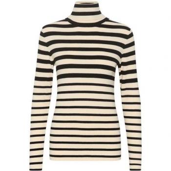 Soaked in Luxury Beige Turtleneck Sweater with Stripes