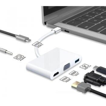 7 in 1 USB C Hub Adapter HDMI 4K VGA 1080P 100M SD/TF Karte 3,5 MM AUX 10 Port Docking Station