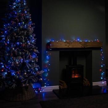 SupaBrights Family 16 m LED Xmas String, Blue Red White, Timer & Clear Cord