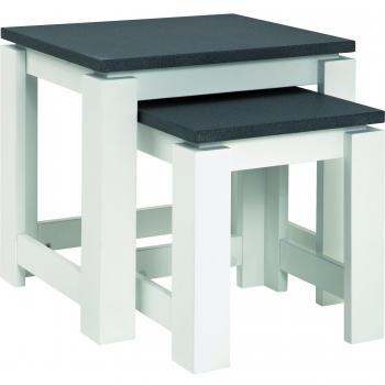 Lot de 2 tables d'appoint en granit blanc laqué