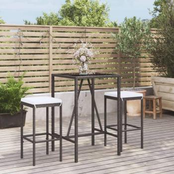 Black Poly Rattan 3 Piece Garden Bar Set with Cushions