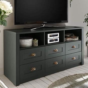 LOMADOX Landhaus TV-Lowboard ATHEN-61, 6 Schubkästen, englisch-grün, B/H/T: 130/67/43 cm