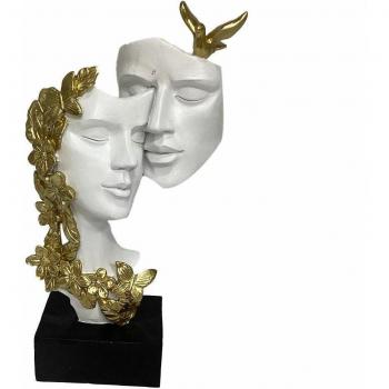 Decorazione da Tavolo Coppia Bianco Dorato 15,5 x 8 x 28 cm