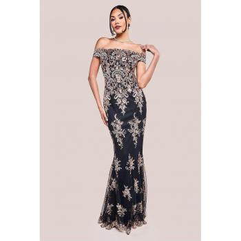 Goddiva Embroidered Maxi Dress in Champagne