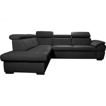 Canapé d'angle convertible en cuir italien de luxe 5/6 places noir avec coffre, angle gauche Tony