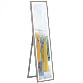 Espejo de Cuerpo Entero Gris con Luz LED y Soporte 160x40 cm