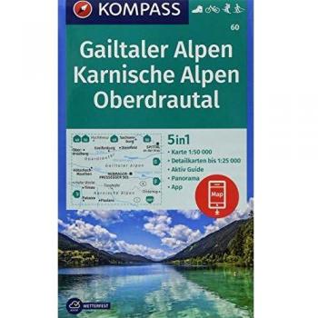 KOMPASS Wanderkarte Gailtaler Alpen, Karnische Alpen, Oberdrautal: 5in1 Wanderkarte 1:50000 mit Panorama, Aktiv Guide und Detailkarten inklusive Karte ... Langlaufen.