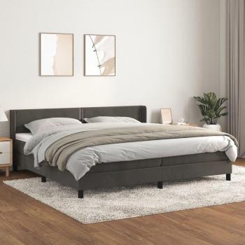 Cama de terciopelo gris oscuro con colchón 200x200 cm