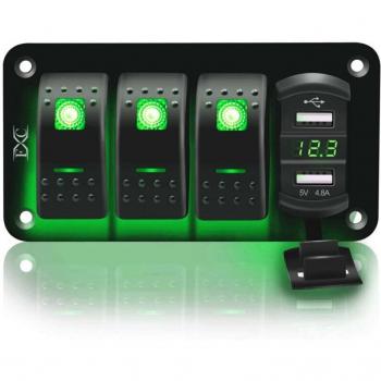 1-8 Gang Kippschalterpanel mit 2 USB Buchsen, 12V-24V Ladegerät und LED Voltmeter für Autos, SUVs, Lkw und Wohnmobile
