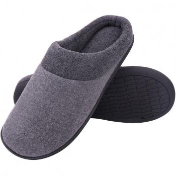 Wool Fabric Men's Indoor Slippers with Non-Slip Grip, Grey
