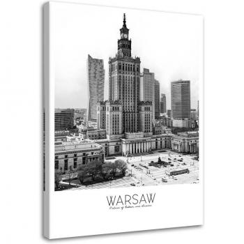 Leinwanddruck von Feeby: Warschauer Kulturpalast 40 x 60 cm in Schwarz‑Weiß