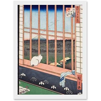 Hiroshige Asakusa Fields 100 Views – Edo Cat Collection, Vintage Japanese Artwork, Framed A4 Print
