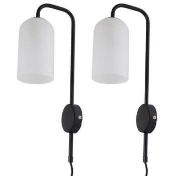 Victoria Twin Black Plug‑In Wall Lights with Frosted Shades