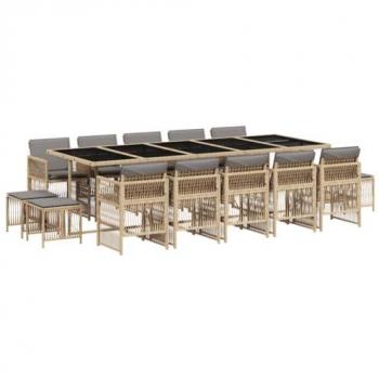Set Pranzo Giardino 15 pz con Cuscini Beige Polyrattan