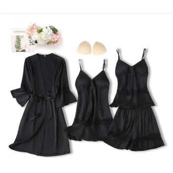 Pijama de Satén con Encaje para Mujer