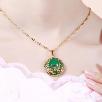 14K Gold and 925 Silver Necklace with Emerald and Jade Pendants