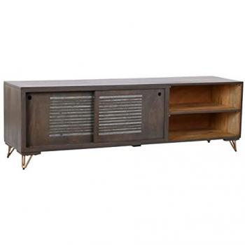 Meuble TV Moderne Marron en Métal et Manguier 160 cm