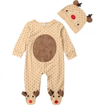 Ropa de Navidad para Bebé, Mameluco de Reno, Manga Larga, 0-18 M