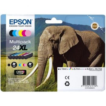 Epson 24XL Original Tintenpatronen Multipack XL, 6-Farben (Schwarz, Cyan, Magenta, Gelb, Hellmagenta, Hellcyan)