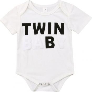 Traje de Sol TWIN BABY con Estampado de Letras, Ropa de Verano para Bebés, Mono de Manga Corta 0-18M