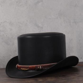100% Leder Flachhut für Steampunk, Cosplay Party Kappe, für Männer und Frauen, 3 Größen